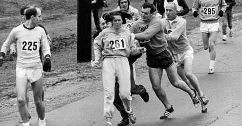Race organisers tried to force Kathrine Switzer off the course in 1967, but a fellow University student helped keep her on track.